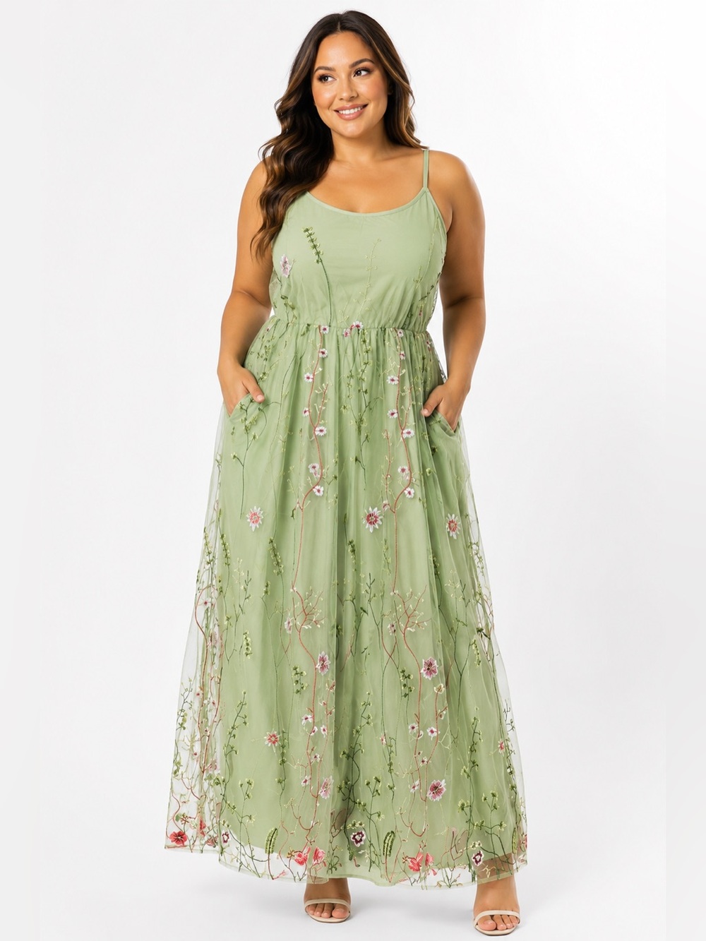 BloomChic Green Floral Embroidered Maxi Dress Plus Size 18-20 NWT